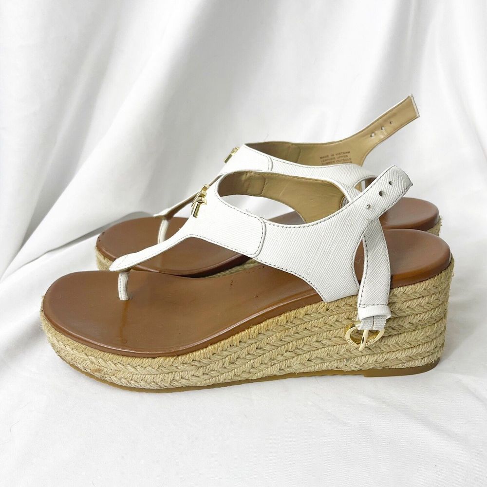 Michael kors Laney thong White t-strap wedges Gold details 7m SG21B Made in Vi - Picture 4 of 9